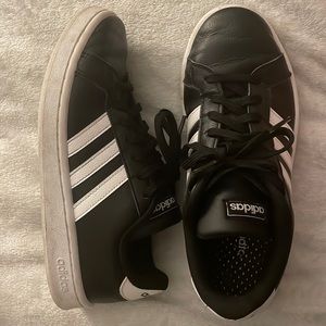 Black leather adidas shoes, size 8